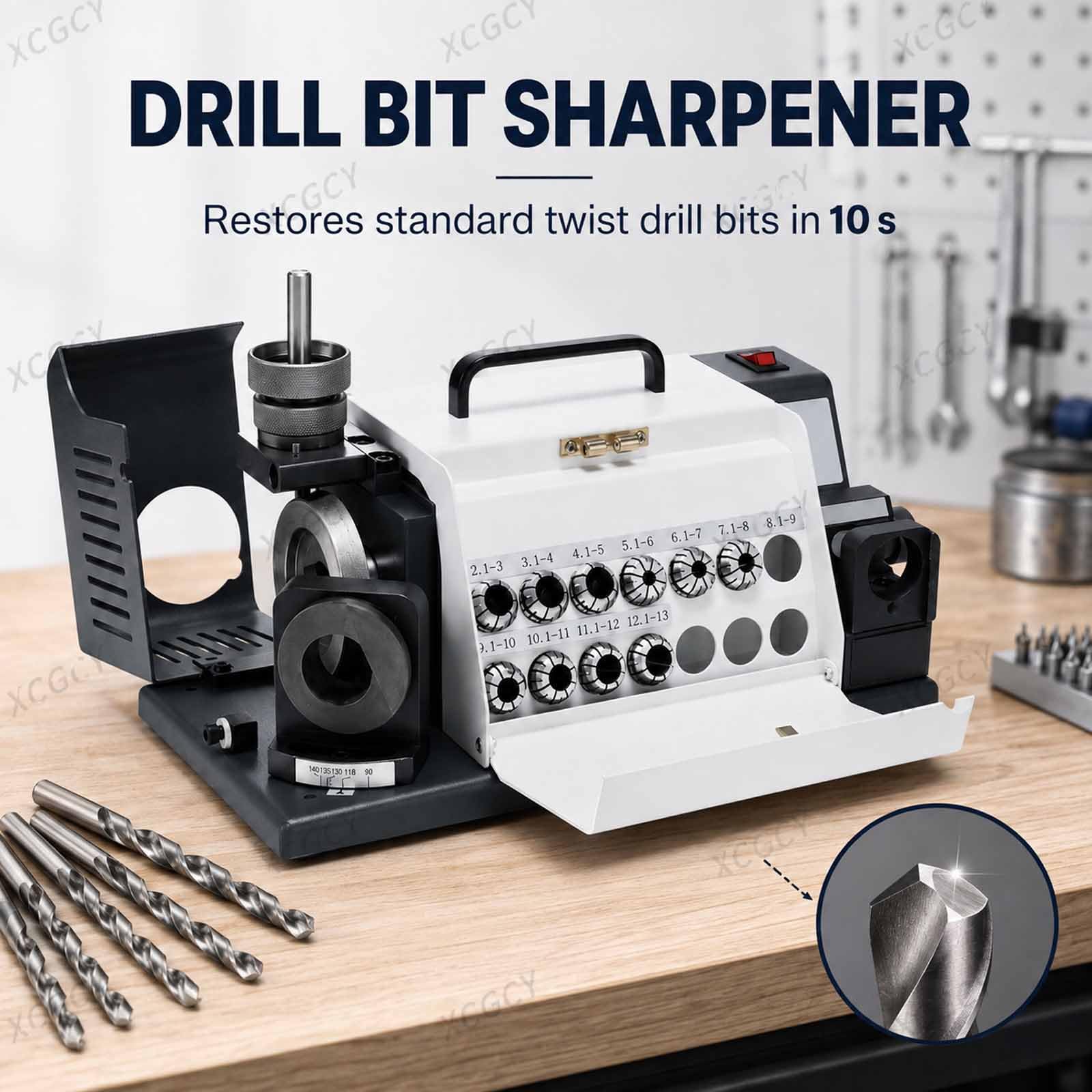 Affilatrice per Punte da Trapano, Affilatrice Portatile, Riaffilatura Rapida in 10 Secondi, Angolo Regolabile, Mola CBN, Fino A 30 Mandrini per Punte Hss, z13b 3‑13mm 2‑Wheels