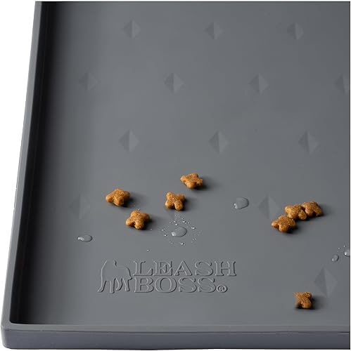 Leash Boss Tapete de comida para perros y cuencos de agua, de silicona impermeable, para alimentación de mascotas, bordes elevados extra altos,