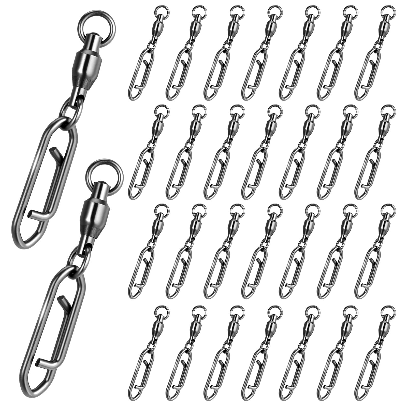 Aiyorse 30 Pcs Fishing Power Clips, Fishing Speed Clips High Strength Snap Swivels Stainless Steel Bearing Rolling Fish Swivels Freshwater Crankbait Popper Lures Quick Snaps Connectors Tackle(#1+S)