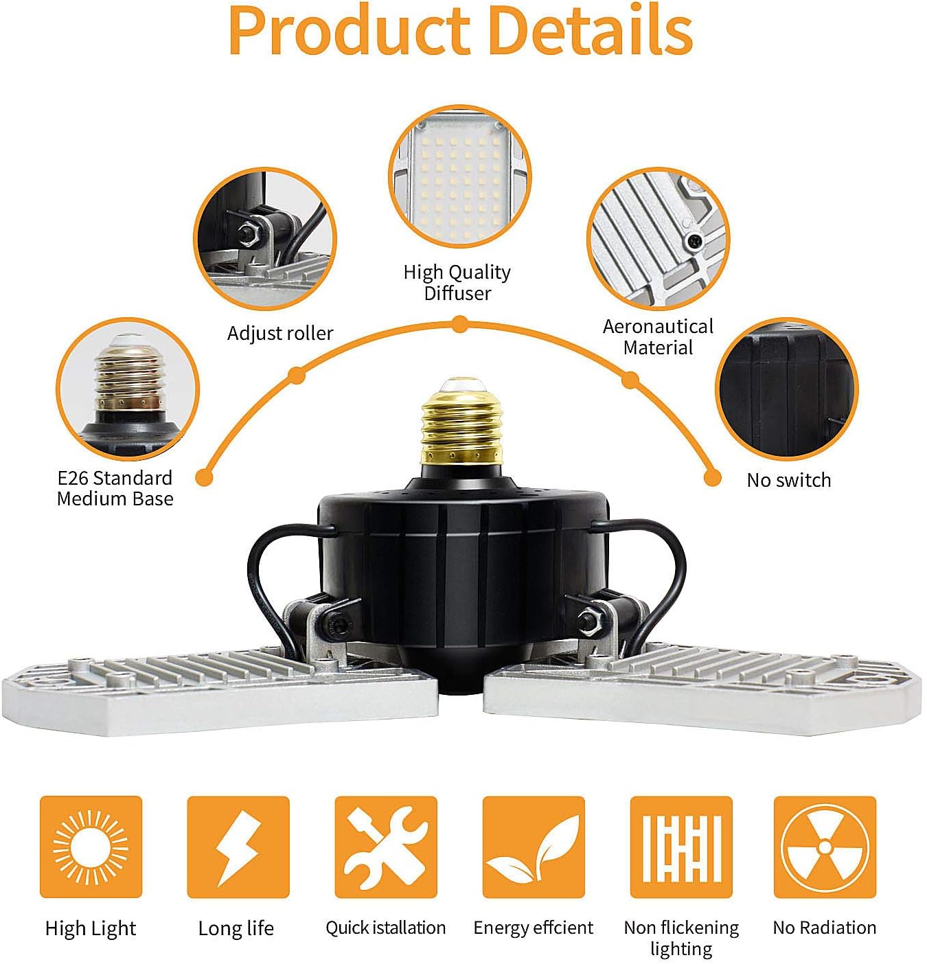 Flash Sale Buy 1 get 1 LED Garage Lights Motion Activated, 2 - Pack 60W Deformable LED Garage Lights 6000LM LED Shop Lights, LED Garage Light, Motion Sensor Garage Lights with 3 Adjustable Panels