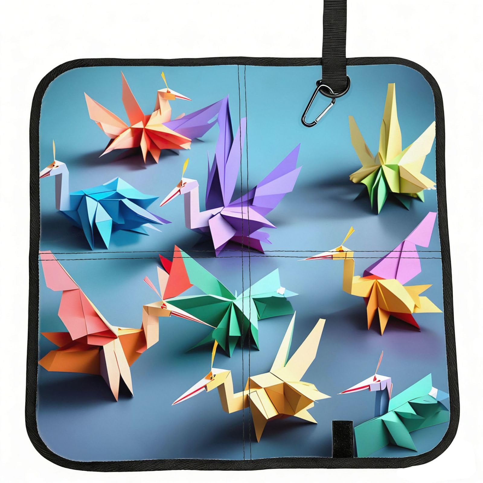 eeprty Origami Multicolor Papercraft Cranes Printed Portable Seat Cushion Strap, Foldable Pad for Stadium Bleachers Hiking Travel