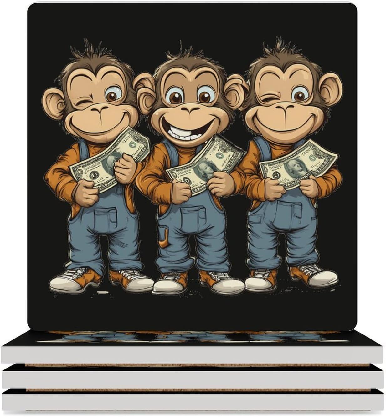 Funny Monkey Gorilla Bills Ceramic Coasters Square Drinks Coaster Coffee Table Decor Table Coaster for Home Bar