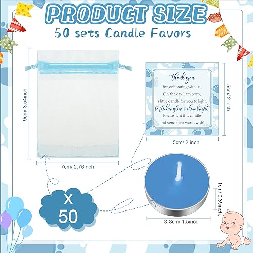 Miniatura 41 de 50 juegos de recuerdos de fiesta de baby shower, incluyendo 50 velas sin perfume para baby shower, bolsas de regalo, tarjetas para suministros