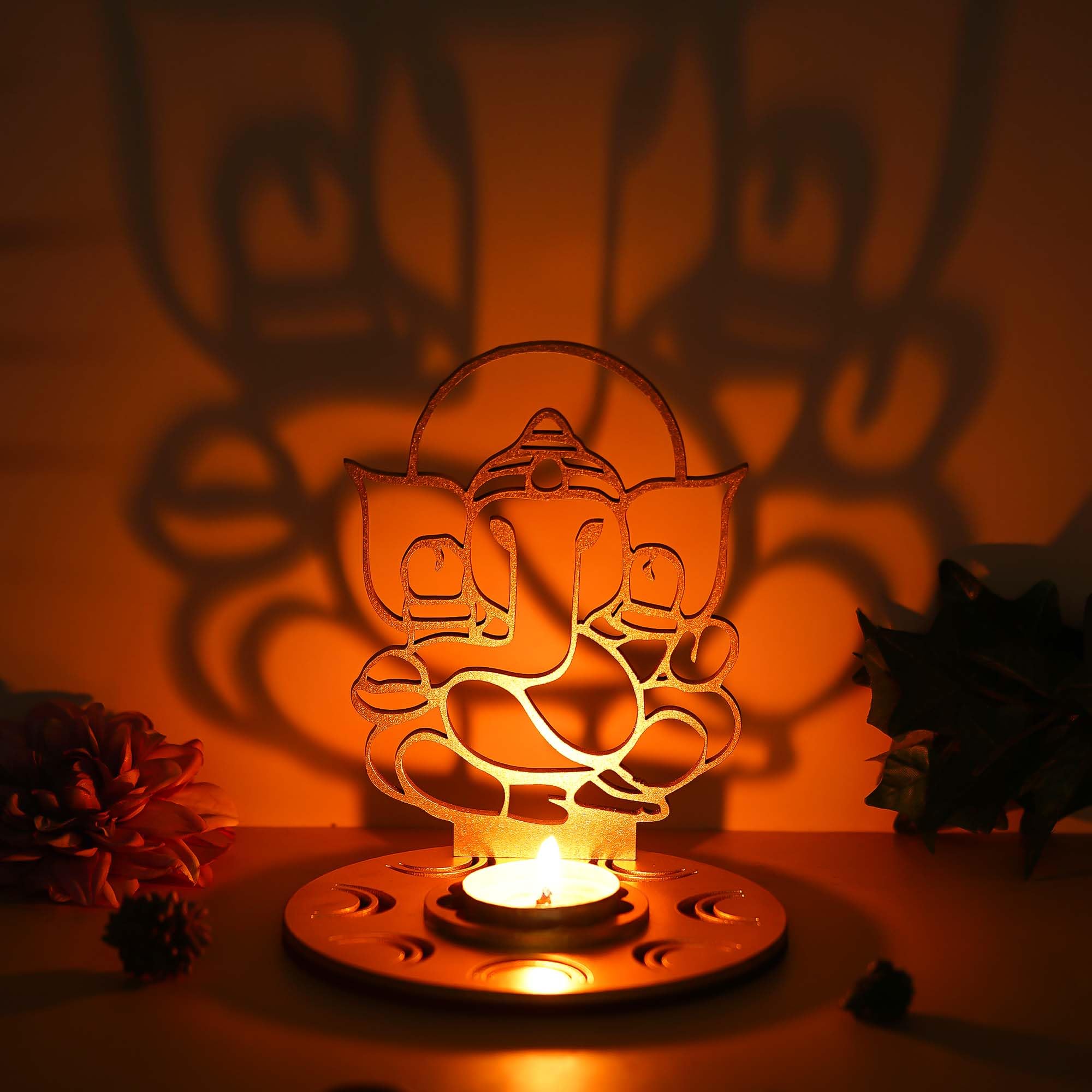 eCraftIndia Red and Golden Mdf Wooden Ganesha Shadow Decorative Tea Light Candle Holder, Diya Stand for Home Decoration | Navratri Ganesh Chaturthi Diwali Decoration Items for Home Decor | Diwali Gift (B0DF5S9B24) Amazon Price History, Amazon Price Tracker