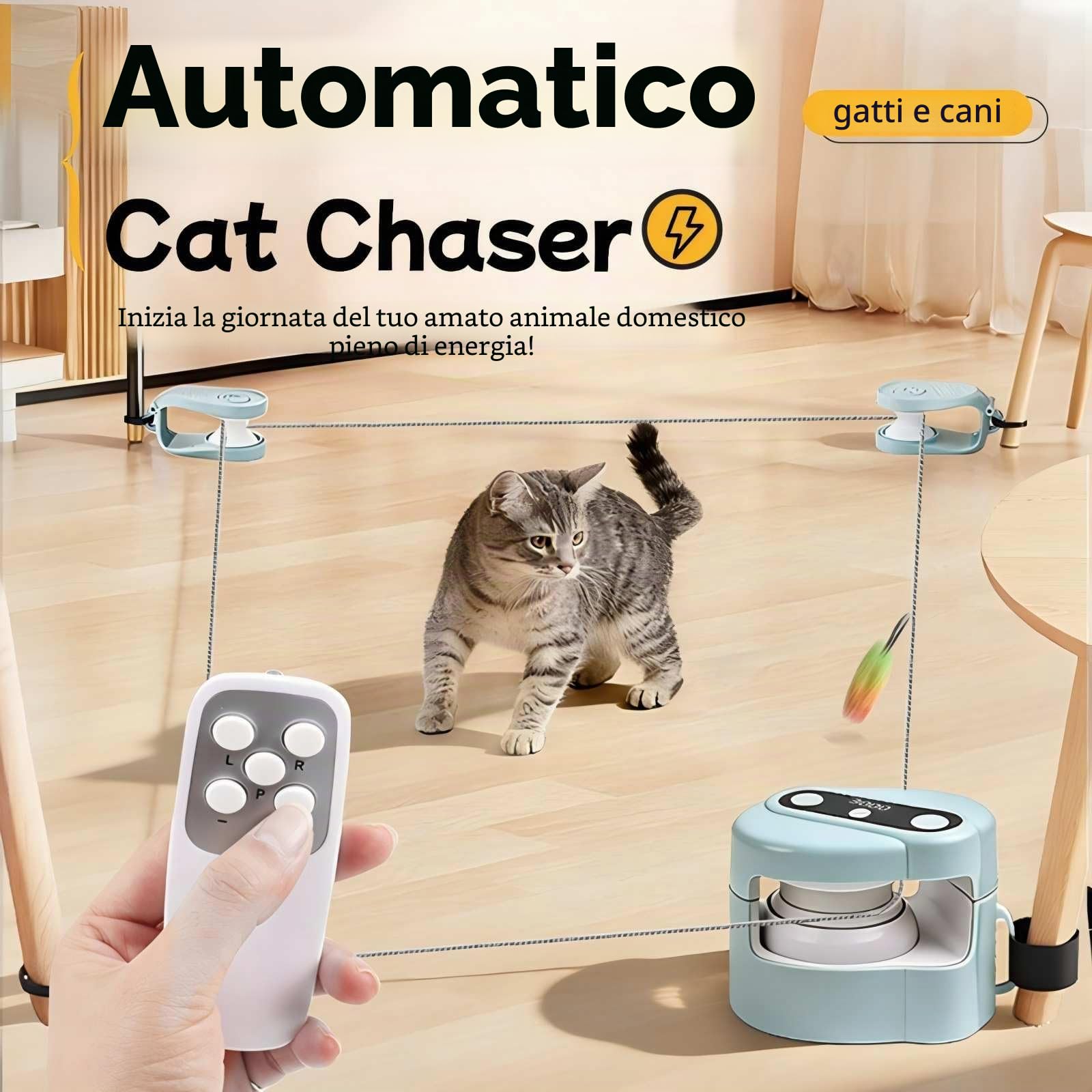 Giocattolo interattivo per gatti da interni, 3 velocità automatico/manuale, giocattolo per l'inseguimento del gatto, giocattolo per l'arricchimento e l'esercizio per gatti annoiati da