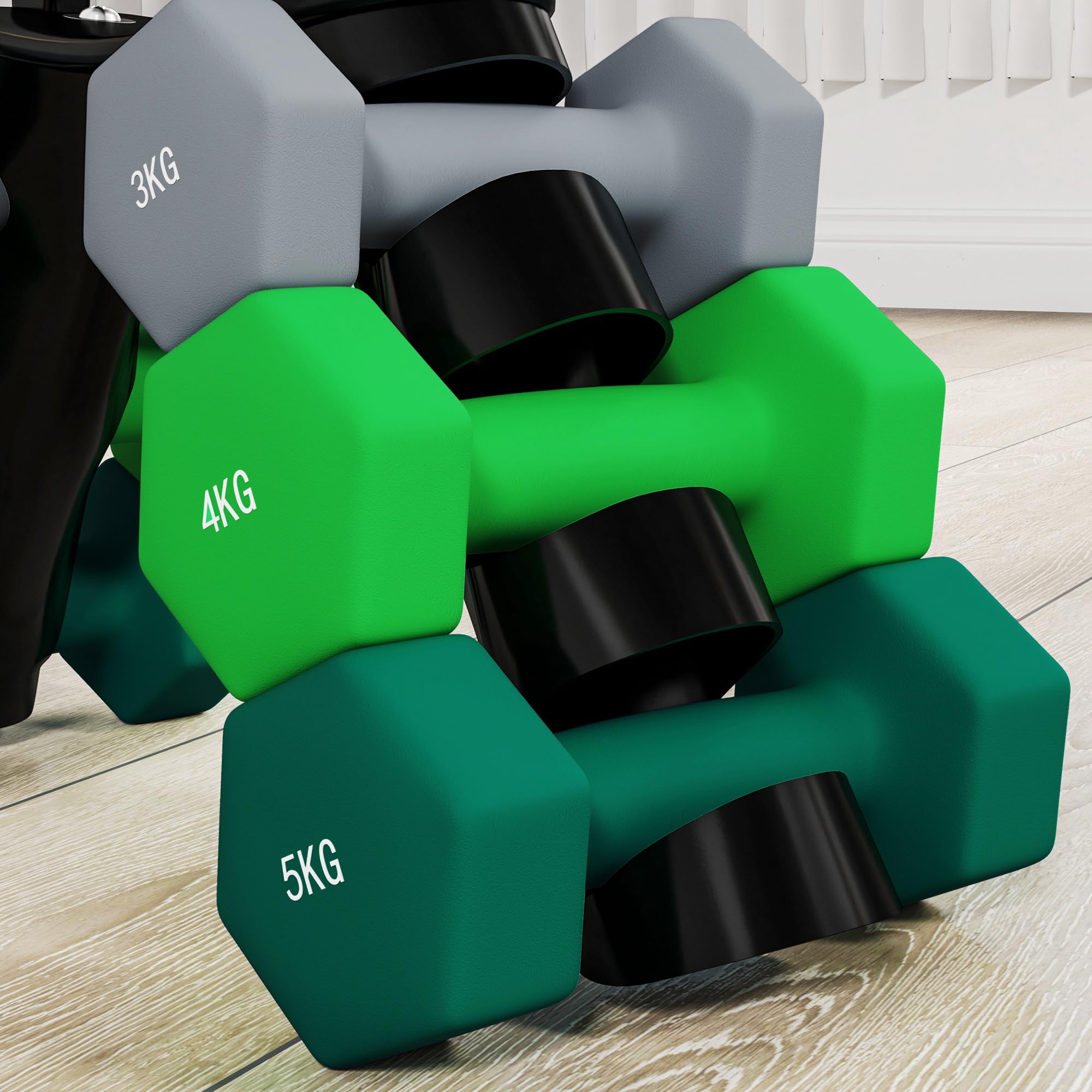 SPORTNOW Juego de mancuernas de gimnasio con soporte plegable, mancuernas para gimnasio hexagonales de metal con mango, entrenamiento fitness en casa, multicolor