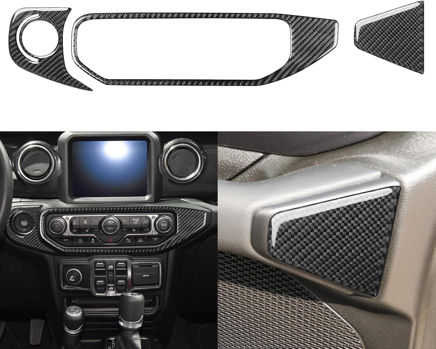 NVCNX Real Carbon Fiber Compatible with Jeep Wrangler JL Wrangler Unlimited JLU Gladiator JT Sport Rubicon Sahara 2018 2019 2020 2021 2022 2023 Dashboard AC Panel Dash Cover Trim Interior Accessories