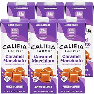 Califia Farms - Caramel Macchiato Almond Milk Coffee Creamer, 32 Fl Oz (Pack of 6), Shelf Stable, Dairy Free, Plant Based, Vegan, Gluten Free, Non GMO, Almond Creamer
