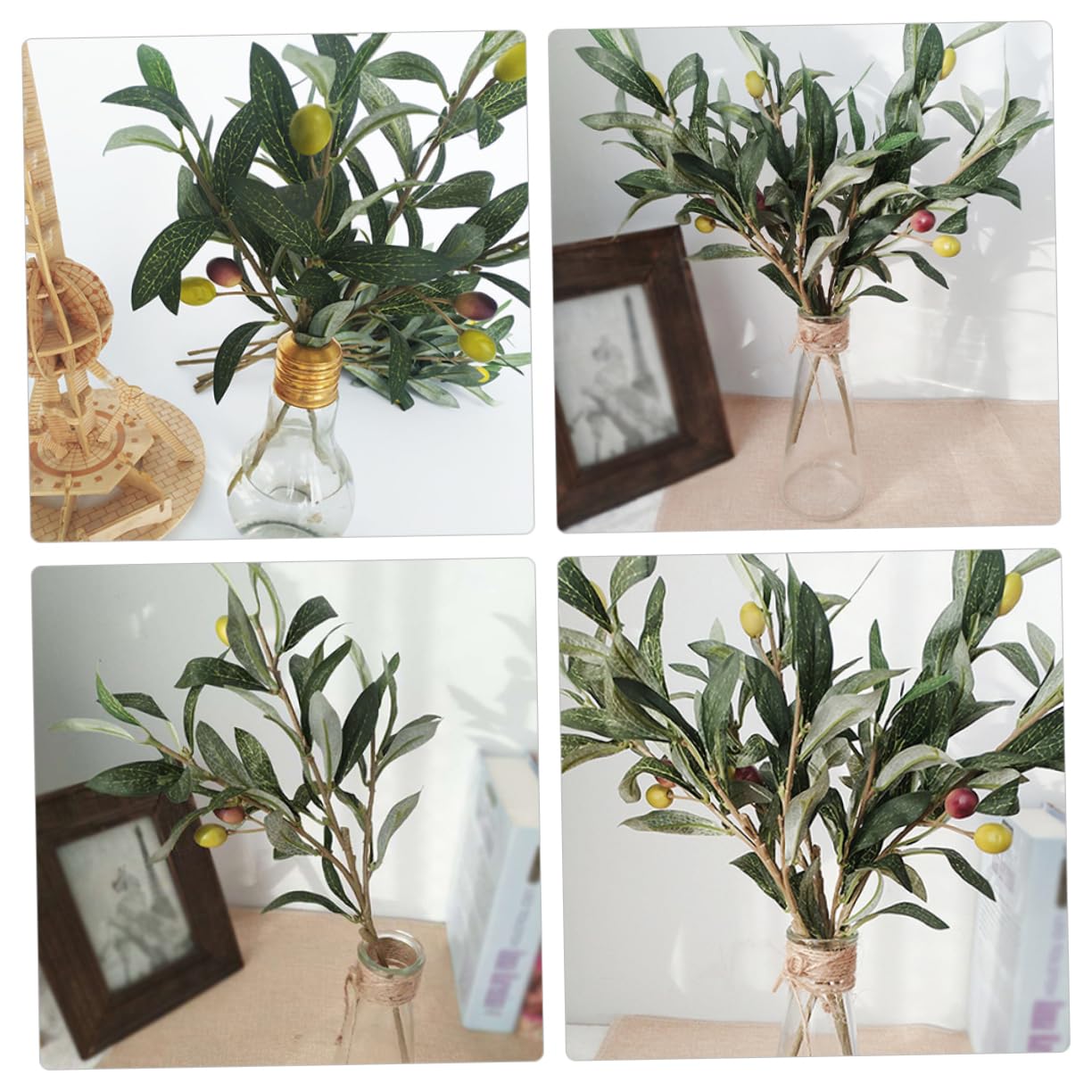 Cabilock 16 Piezas Rama De Olivo Simulada con Fruta Encriptada Hoja De Olivo Boda Salón Dormitorio Mesa De Comedor 4 Piezas (Rama De Olivo De 3 Puntas) Tallos De Olivo El Plastico