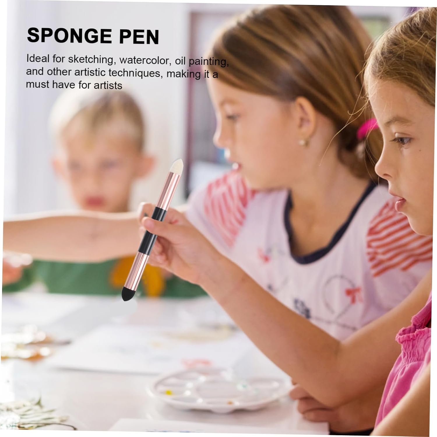 VILLCASE 2pcs Blending Sponge Brush Dual- Design for Sketching Washable and Reusable Art Tools for Drawing and Painting Techniques
