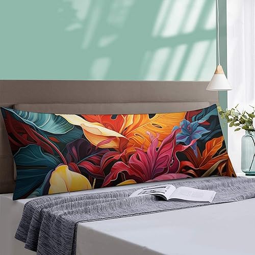 Miniatura 4 de MaSiledy Funda de almohada corporal de verano con diseño de hojas de palmera hawaiana y flores tropicales, extra grande, estampado de hojas