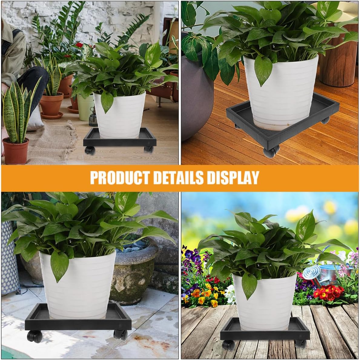 VICASKY Thickened Plant Tray with 4 Universal Wheels Mobile Planter Holder and Potted Plant Mover for Garden and Patio on Wheels for Indoor and Outdoor Use