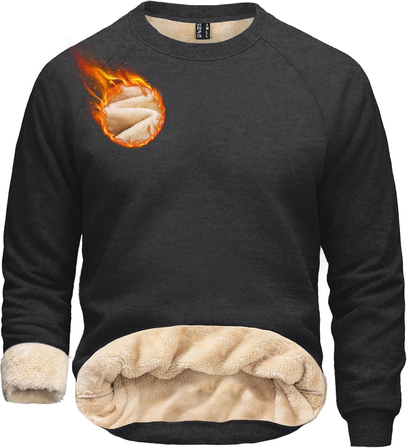 Boladeci Men's Sherpa Lined Crewneck Sweatshirt Heavy-weight Fleece Pullover Thick Cotton Winter Warm Shirts