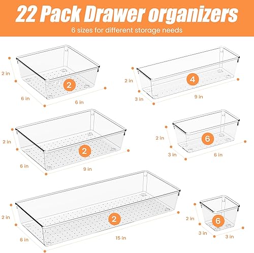 Miniatura 2 de Criusia 22 cubos organizadores de cajones, de acrílico, antideslizantes, organizadores de cajones de cocina, separador de bandeja de almacenamiento,