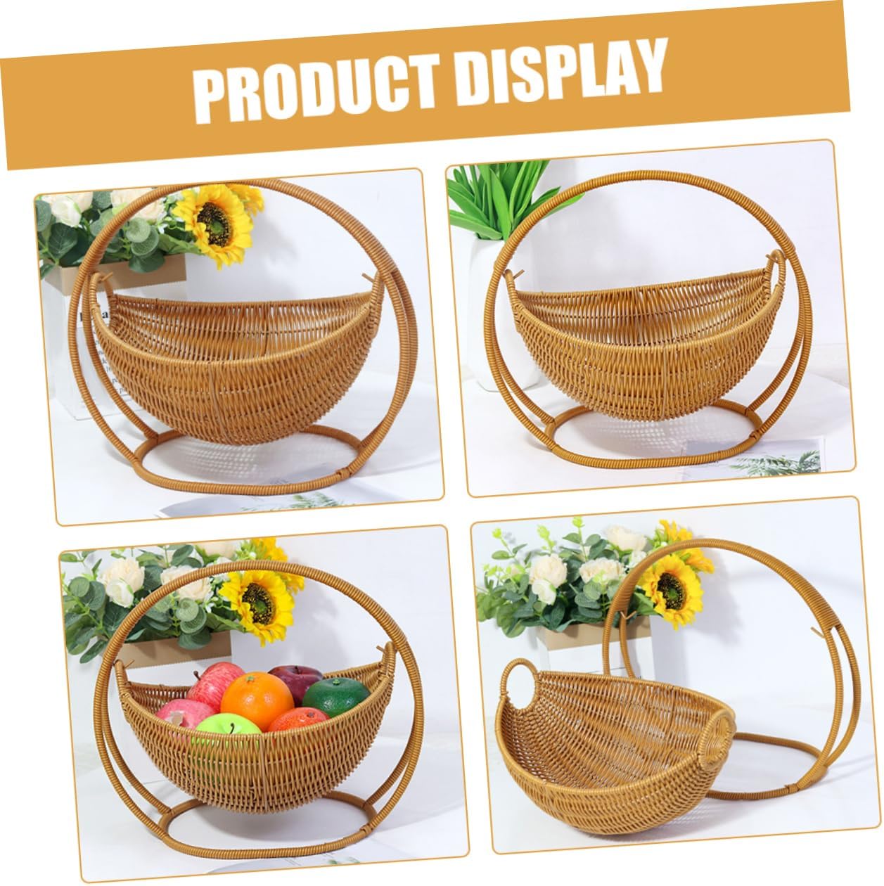 Woven Rattan Fruit Bowl Faux Rattan Storage Basket for Kitchen Counter Elegant Snack Vegetable Holder Lightweight Decorative Tray for Home Organization