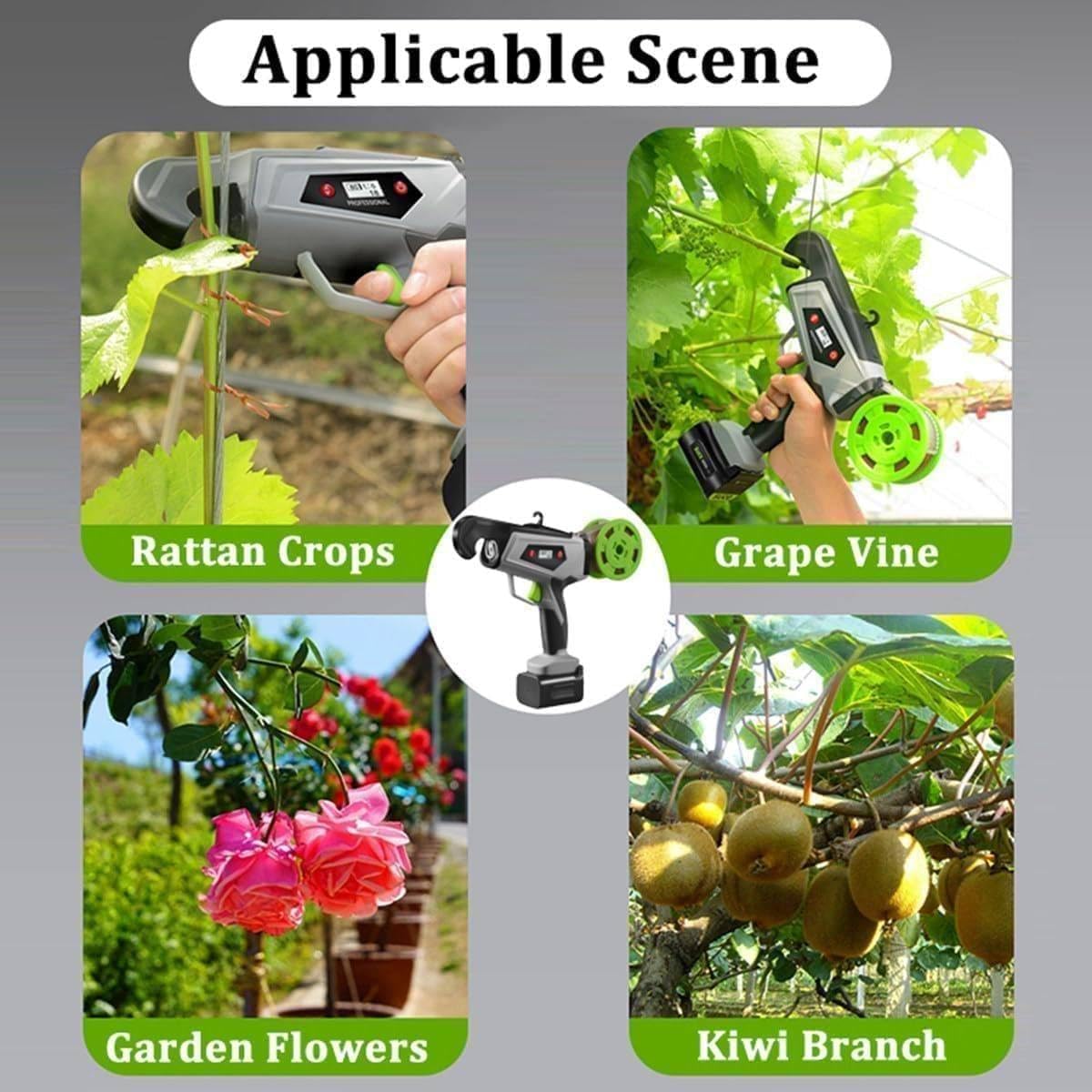 Máquina de atar plantas recargable inalámbrica, tensión ajustable de 3 a 8, encuadernación máxima de 25 mm, 2 baterías y kit de cargador, herramienta de atado eléctrico para jardín, huerto e