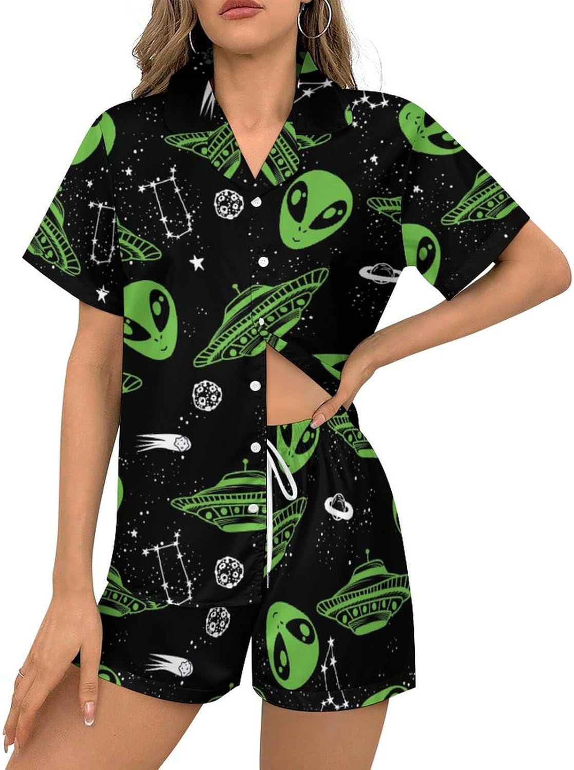 Dujiea Women Pajamas Sets Short Sleeve Sleepwear, Soft Satin Button Down Lounge Wear Set 2 Piece Pjs Shorts Set XS-2XL