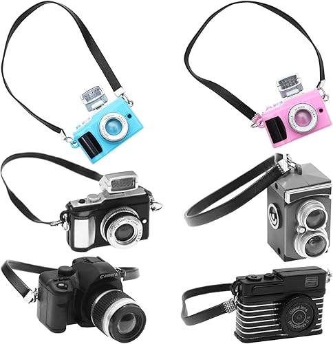ONEST 6 piezas de mini cámaras para accesorios de muñeca, adorno de cámara en miniatura, mini casa de muñecas, cámara vintage de utilería para mini