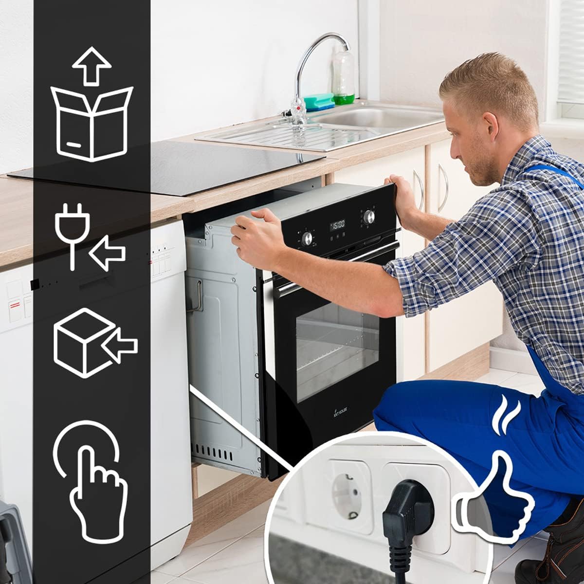 Forno da incasso 60 cm / 70L / 2,8kW / Funzione pizza/Griglia/Circolazione dellaria/Aria calda/Timer automatico / EB8005ED [Classe di efficienza energetica A]