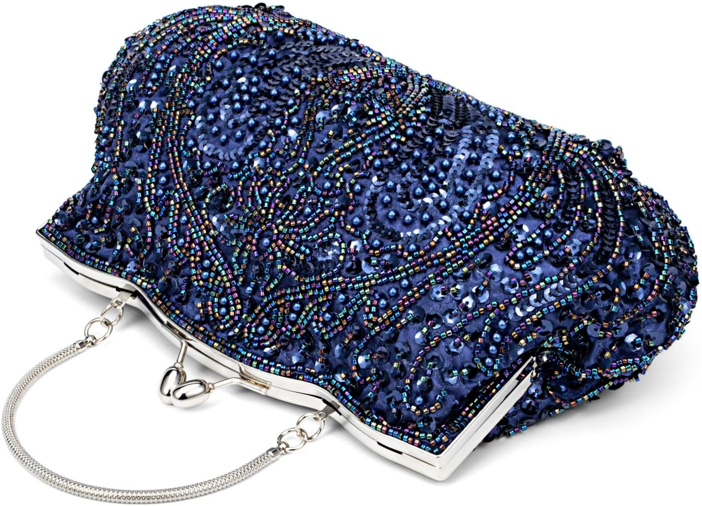 Simcat Beaded Sequin Flower Evening Purse Large Clutch Bag - Image 5