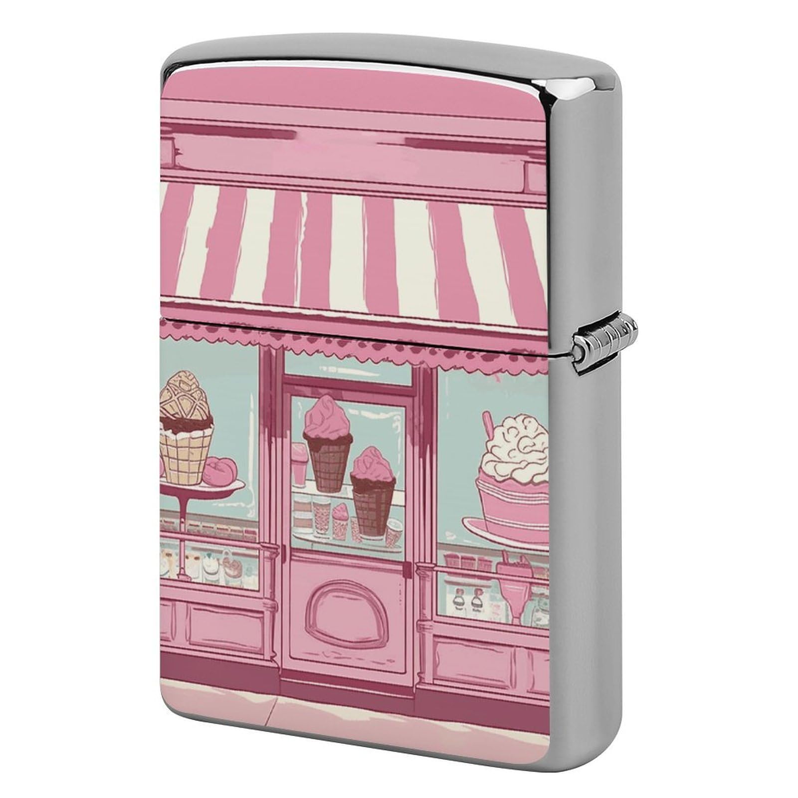 Ice Cream Store Pink Lighter Cover for Men, Personalized Lighter Case for Birthday Gift, Flip-Top Lighters Protective Cover, Portable Lighters Shell for Outdoor, Travel