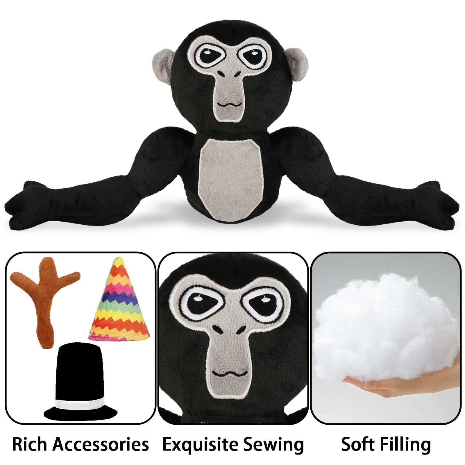 Ainvliya Gorilla Monkey Plush Toy- Soft Plushie Stuffed Animal Toys Gorilla Doll with Hats and Branch Scepter Plush Throw Pillow Doll for Game Lovers Fans Kids Adult Playing Sleeping Collection Gift - Image 4