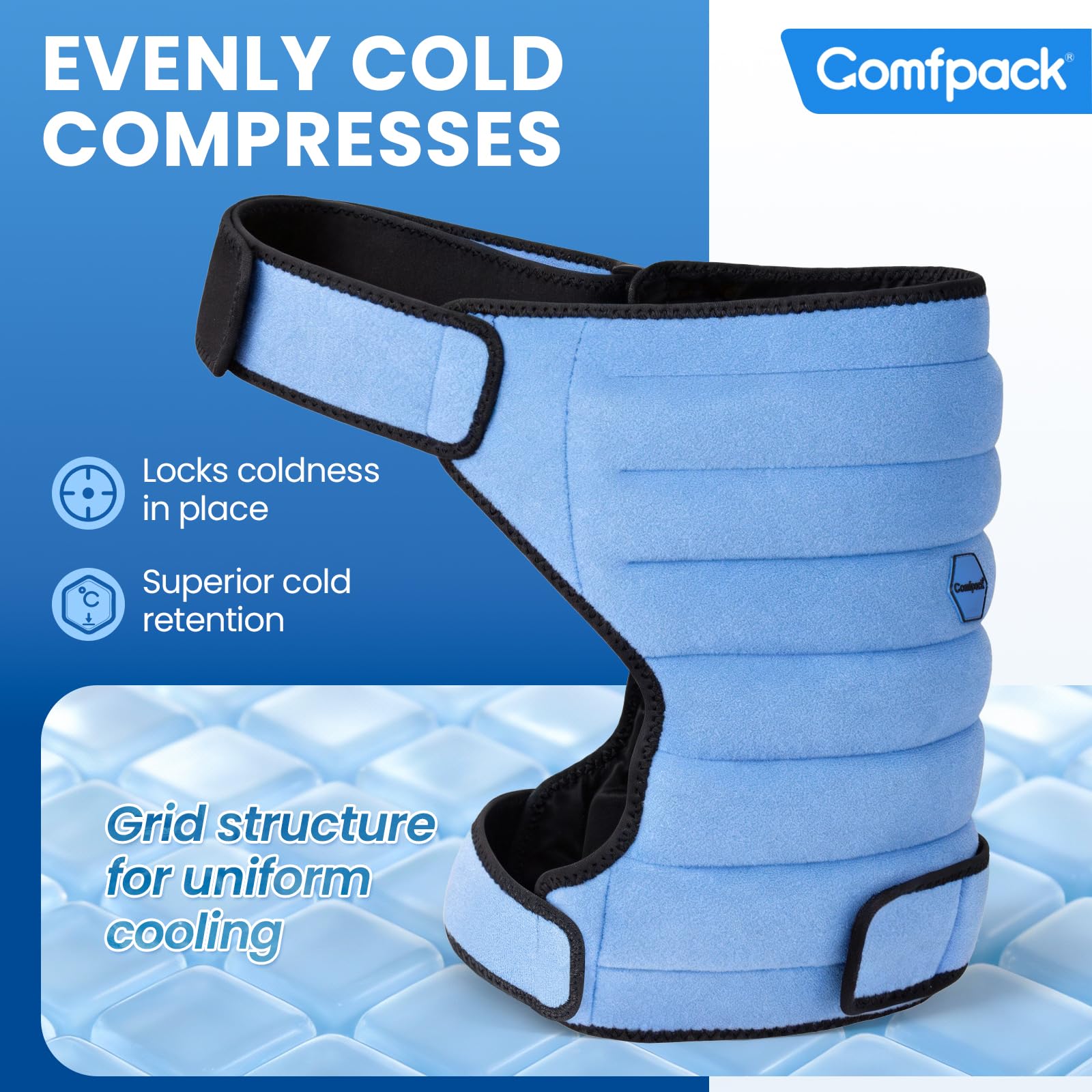 Comfpack Bolsa de hielo para cadera después de la cirugía con 2 horas de frío de larga duración, flexible y de enfriamiento uniforme para cirugía de reemplazo, ciática, bursitis