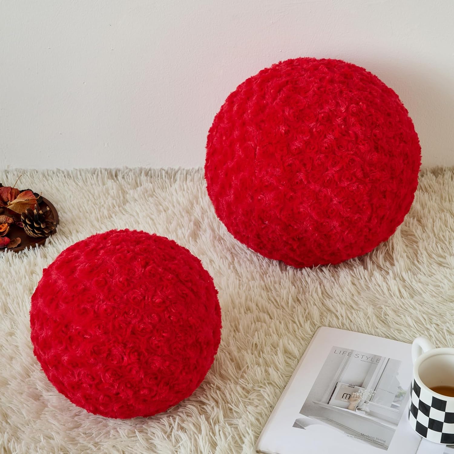 Ball Pillow, Decorative Round Pillow for Couch n, Circle Throw Pillows, Perfect Ball Pillows for Couch, Stylish Decorative Pillows, Versatile Round Throw Pillow (Red, Medium-11.8 Inches)