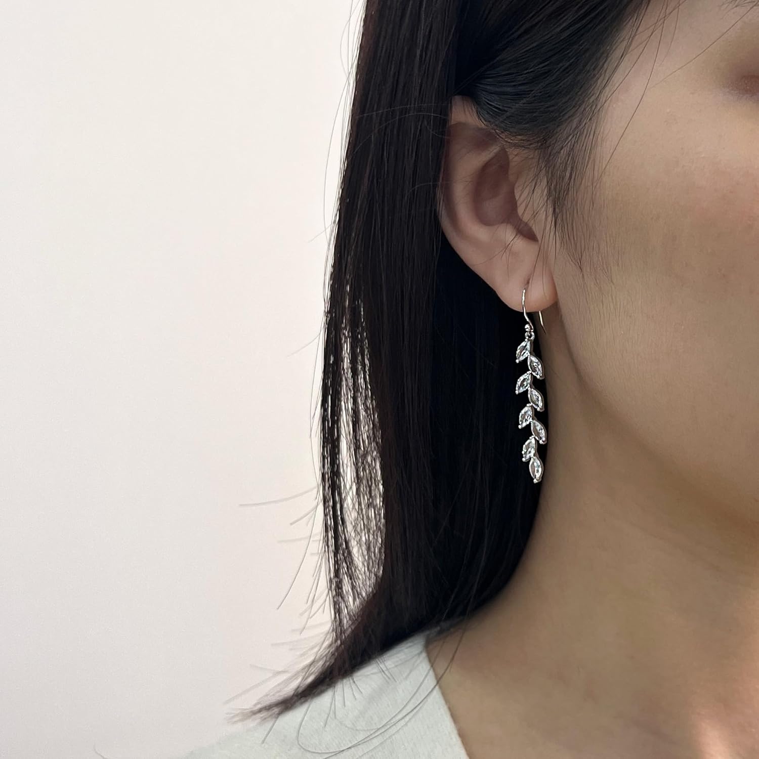 Handmade 925 Sterling Silver Leaf Dangling Earrings Crystal Wedding Dangle Earrings for Brides Bridesmaid Gift - Image 5