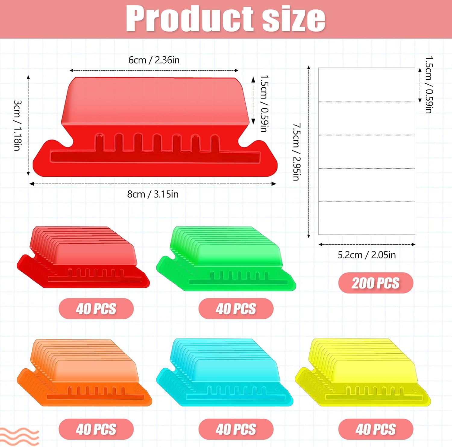200 Pcs Hanging File Folder Tabs and 200 Pcs 2 Inch Inserts Labels, Plastic File Folder Tabs for Hanging Folders Files (Multicolor) image 2