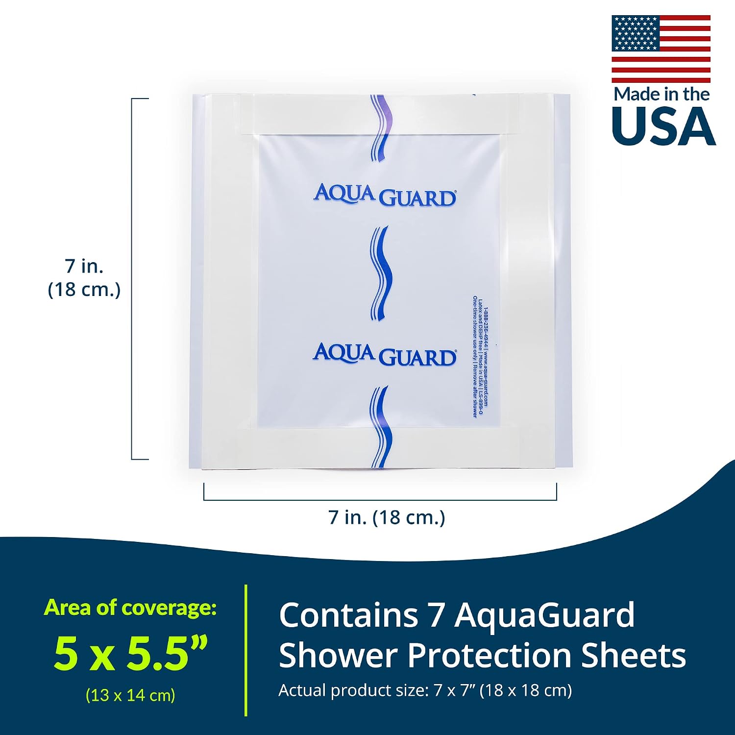 TIDI AquaGuard 7” & 5” Shower Protection Sheets - Self-Adhesive Moisture Barrier - 7 Sheets Per 7” x 7” & 5” x 5” Package - Wound Cover for Showering