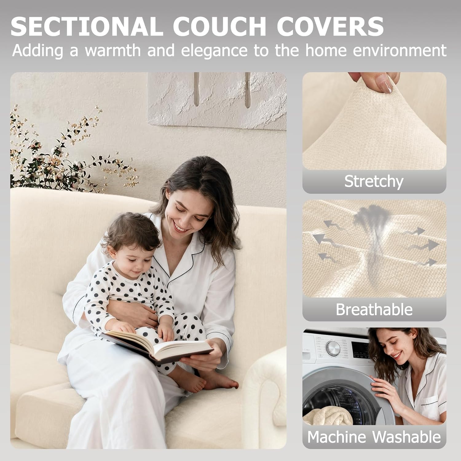 Arfntevss Velvet Sectional Couch Covers L Shape Couch Cushion Covers Slipcovers Fitted Stretch Corner Pet Sofa Cover for Dog Soft & Non-slip U Shaped Furniture Protector (5 Seat 6 Back Cushion, Beige)