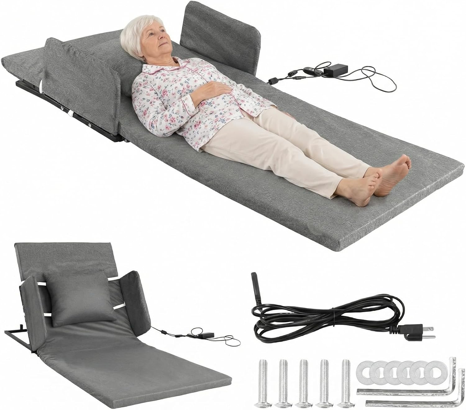 Electric Bed Lifting to Get Up Bed Assistant to Get Out of Beds Silent Lift 2° - 80° Adjustable Beds Rest Help The Elderly Patients Gets Up Easily, Load Max 330 lbs, with Guardrails,75 X 32 inch