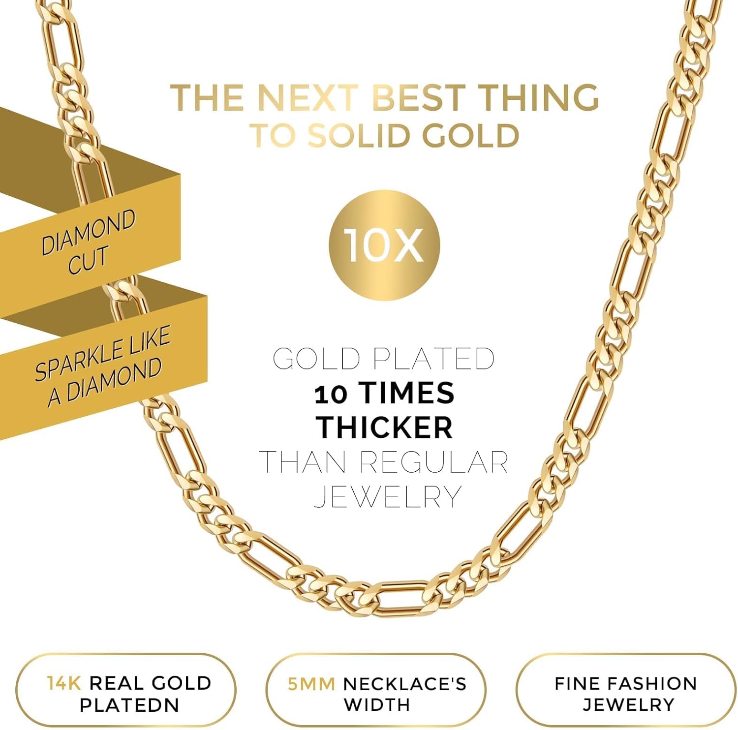 14K Gold Figaro Chain for Women 5MM Gold Chain Necklace for Men Italian Craftsmanship Stackable 20 Inch - Image 5