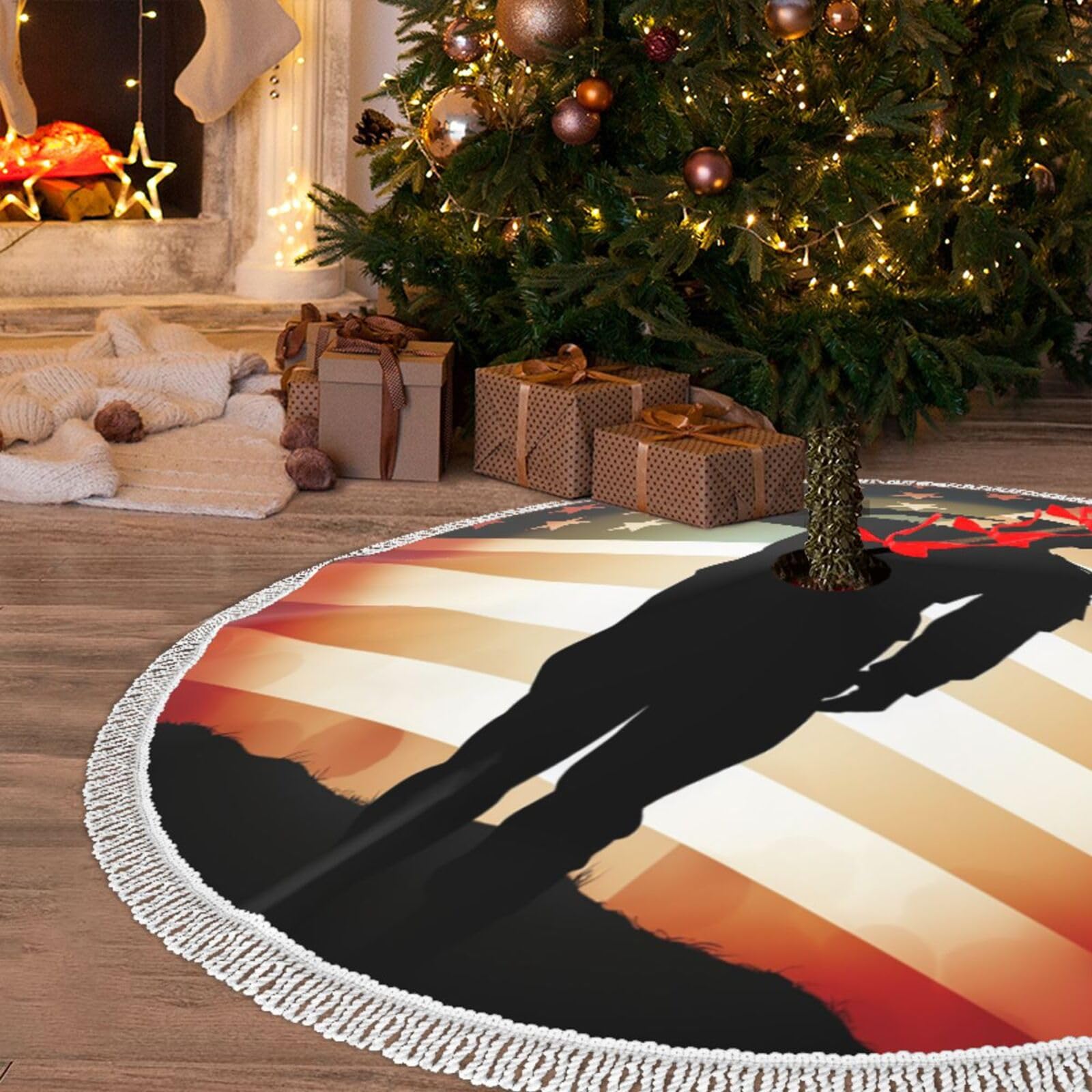 Jupe de sapin de Noël 122cm à pompons : grand tapis de fête motif soldat