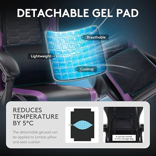 Miniatura 5 de Gaming Chair,Computer Office Chair with Footrest,Massage Lumbar Support and Gel Pad,Ergonomic Reclining Adjustable Leather Gamer Chair with Headrest