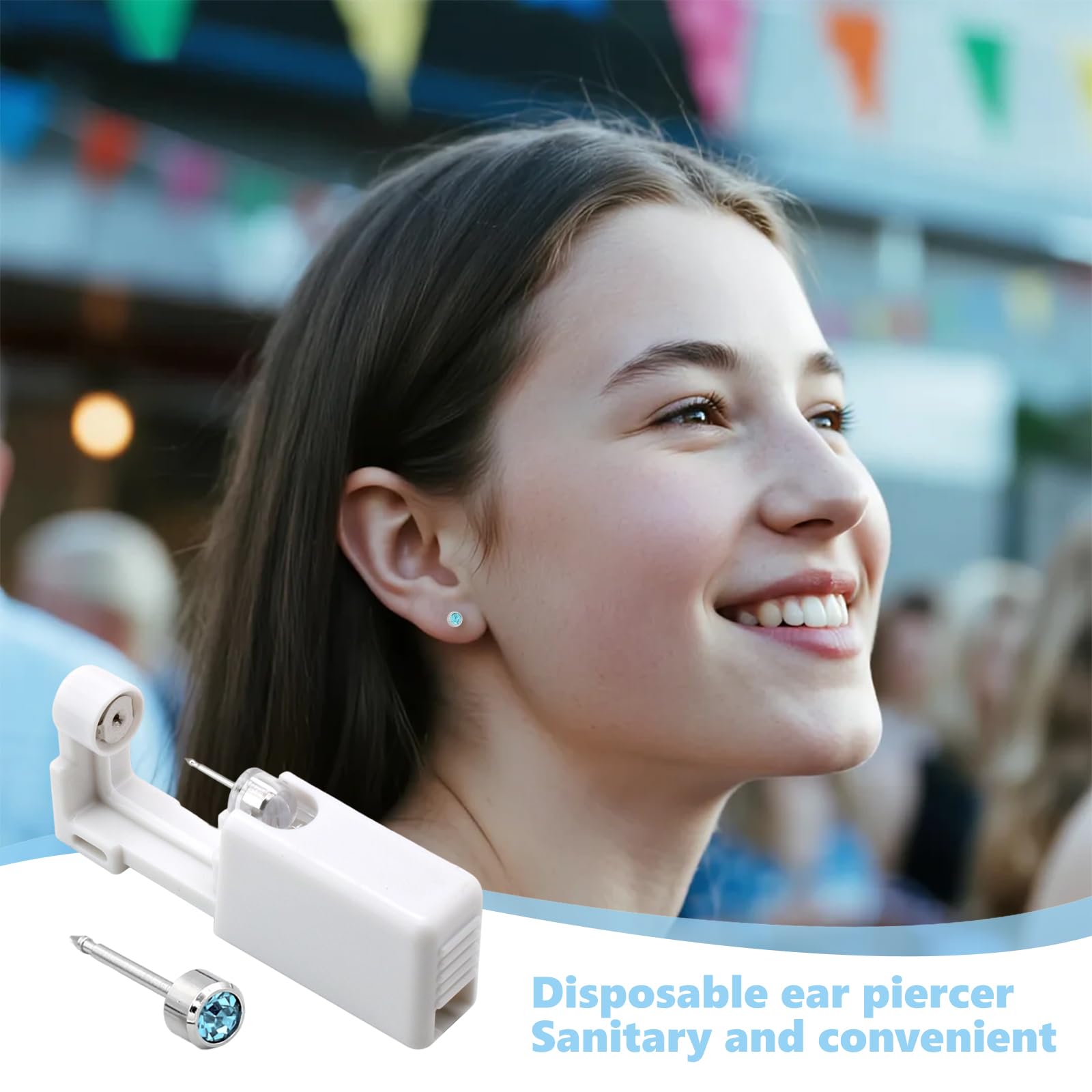 Pistola Perforadora de Oreja Desechable 2 Piezas, Kit de Perforación con Pendientes, Herramienta Piercing para Nariz, Máquina Portátil Blanca