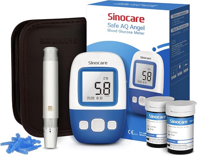 Sinocare Blood Sugar Monitor, Blood Glucose Monitor with 50pcs Blood Sugar Test Strips, Diabetes Testing Kit for Home Use UK, mmol/L, Safe AQ Angel Blood Sugar Test Kit