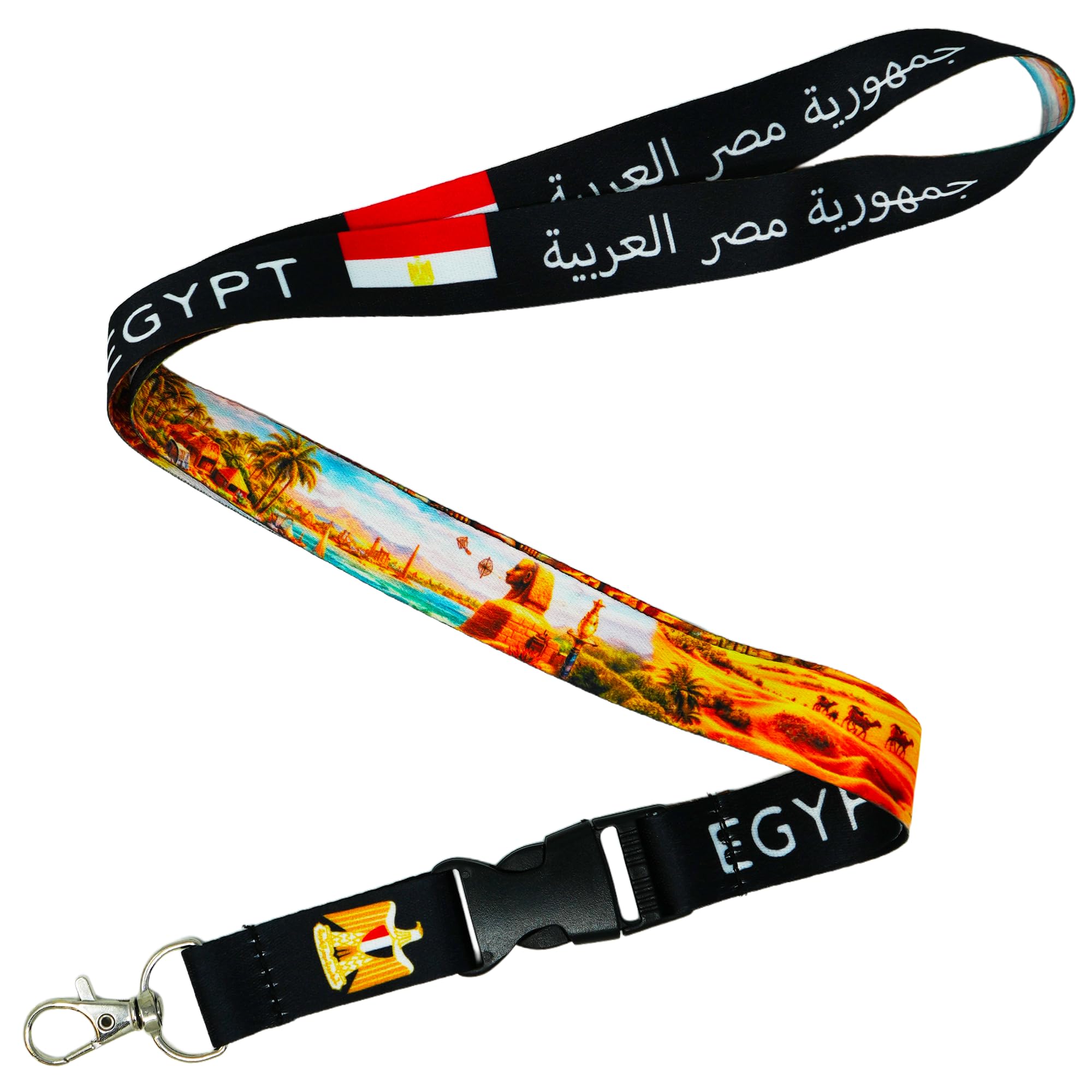 Tigoli Egypt Flag Sahara Pyramids Lanyard with Detachable Buckle and Metal Clip Hook, Egyptian Desert Sphinx Pyramid Neck Strap for Keys ID Badge Holder 57 x 2cm