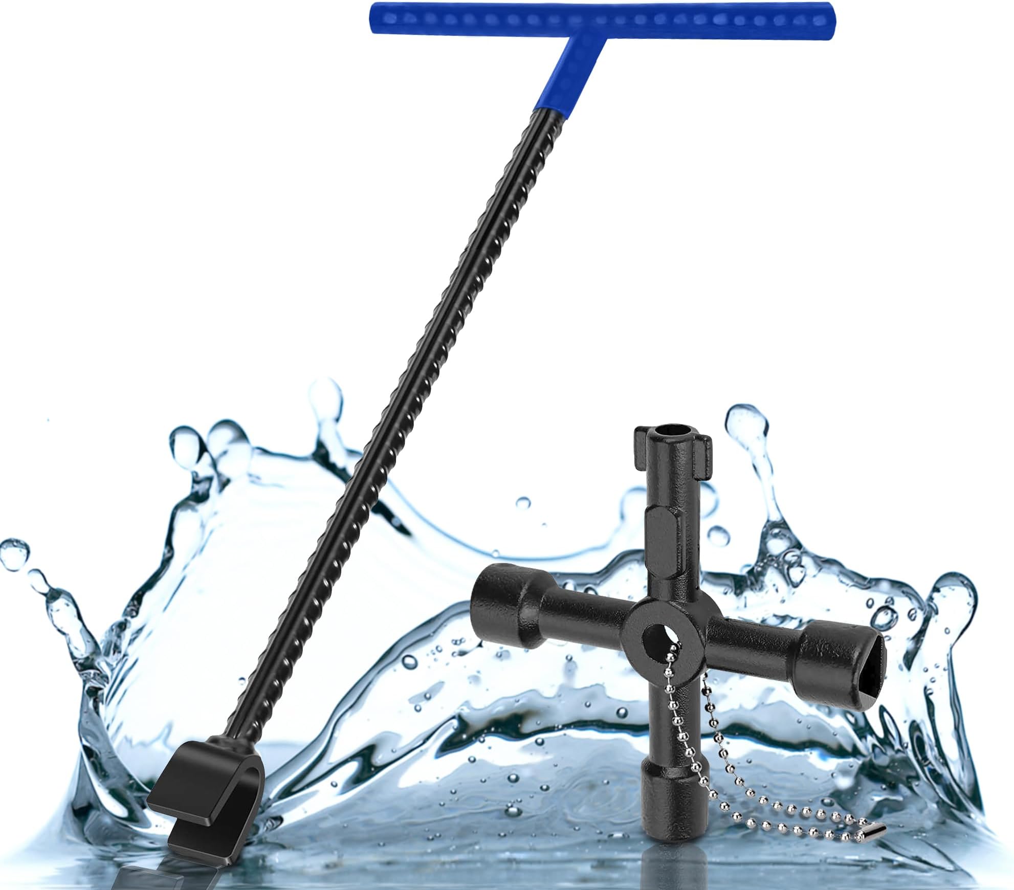 Water Meter Key 2Pcs – Steel Water Shut Off Tool Includes 16 inch box end Water Meter Wrench & 1 Black Utility Key – Perfect for electric water gas meter box cupboard cabinet, opening key