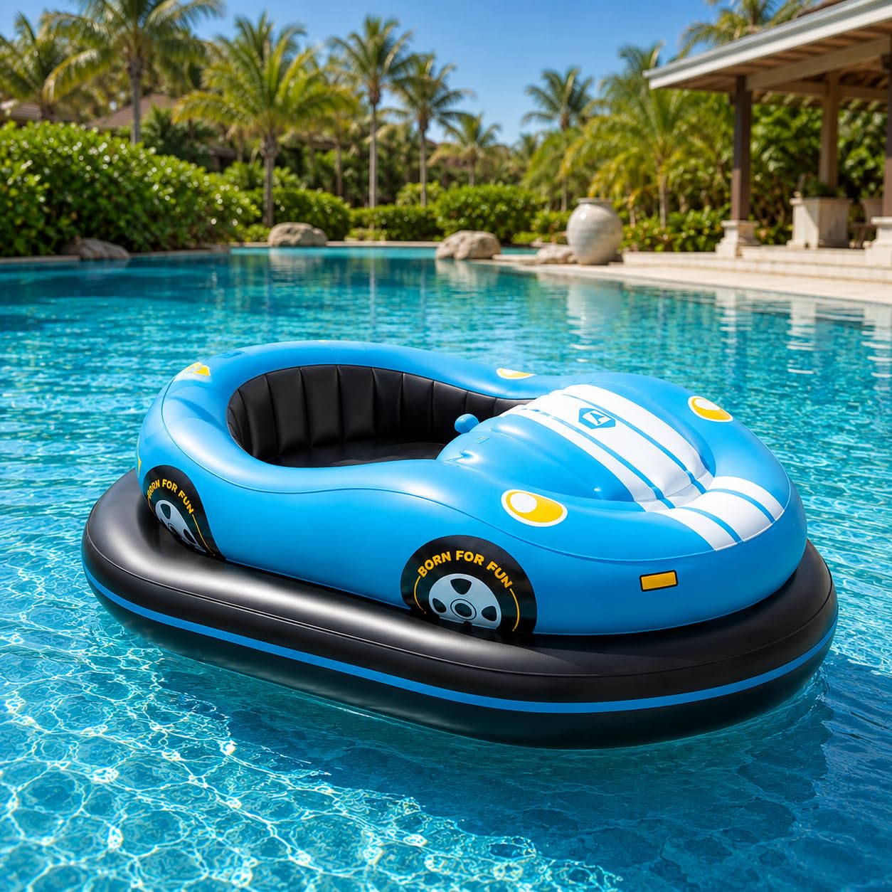 Sunseota Blue Rechargeable Inflatable Electric Bumper Boat,Motorized Pool Lounger For Adults,Spin & Turn,Wide Stable Base,Cordless Air Pump Included,Pool Toys -1Battery