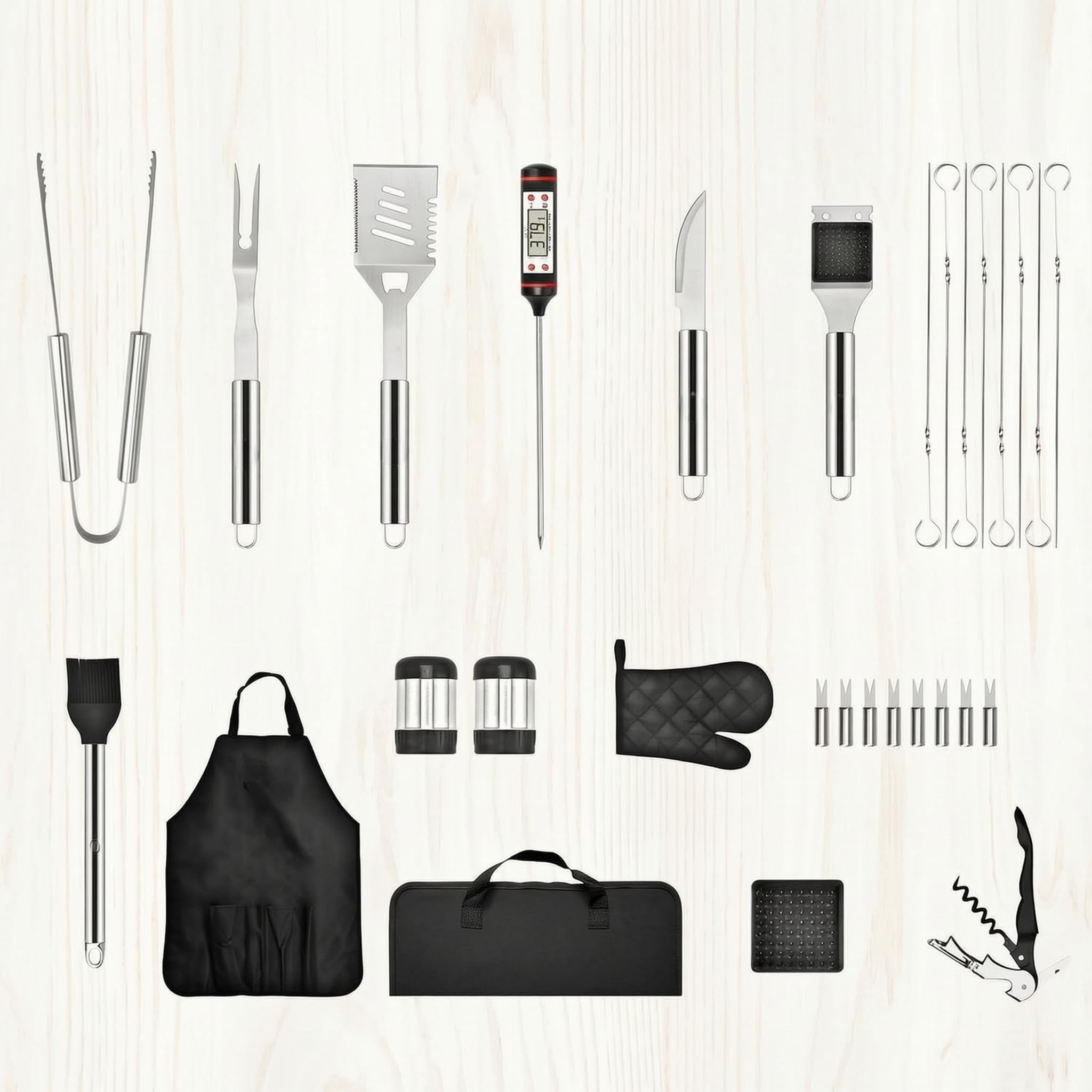 Kit per grigliate in acciaio, set di 30 utensili,Set da 30 pezzi
