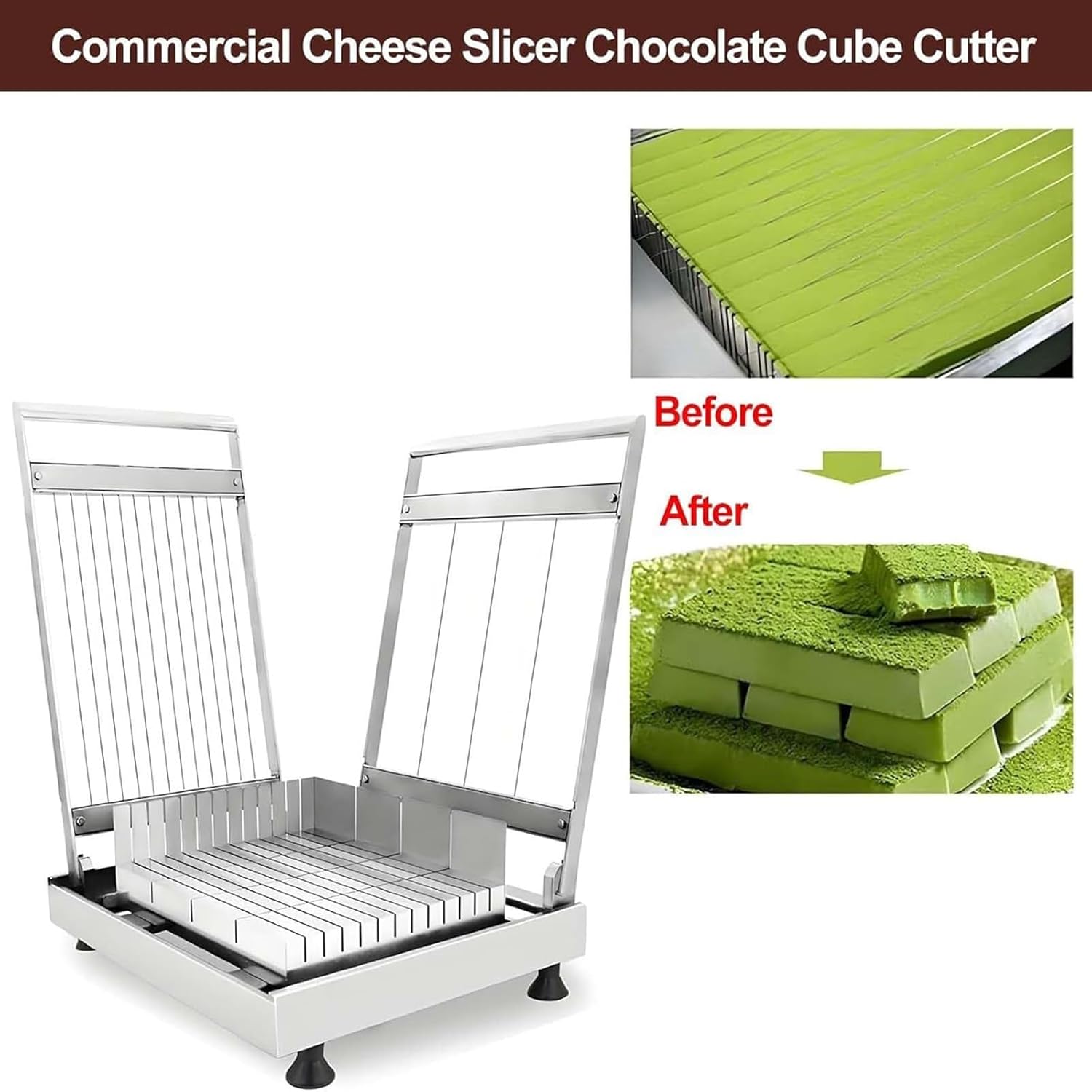 Chocolate Cube Cutter Chopper, Adjustable Stainless Steel Guitar Wire Chocolate Cube Cutting Board Machine, Commercial Butter Cheese Slicer