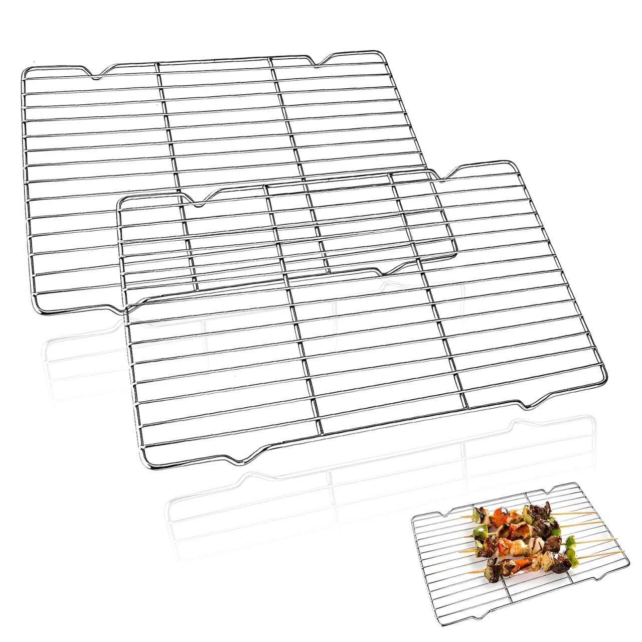 2 Pcs Cooling Racks for Baking, 30x20.5cm Galvanised Iron Cooling Racks, Multi-Purpose Grill Rack Grid, Grill Oven Racks, Airflow Grid Design, Fit Most Baking Pans & Ovens for Grilling, Roasting