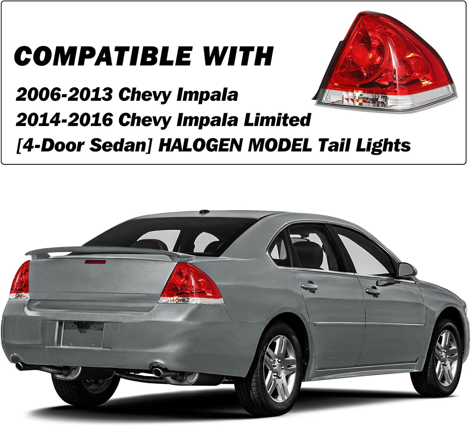 SOCKIR Fit for 2006-2013 Chevy Impala Tail Light Assembly Replacement Halogen Outer Rear Taillight OE Direct Replacement Brake Tail Lamp Pair Set LH+RH