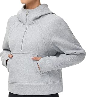 Women's Hoodies Fleece Lined Half Zip Pullover Sweatshirt Long Sleeve Crop Tops with Pockets Thumb Hole
