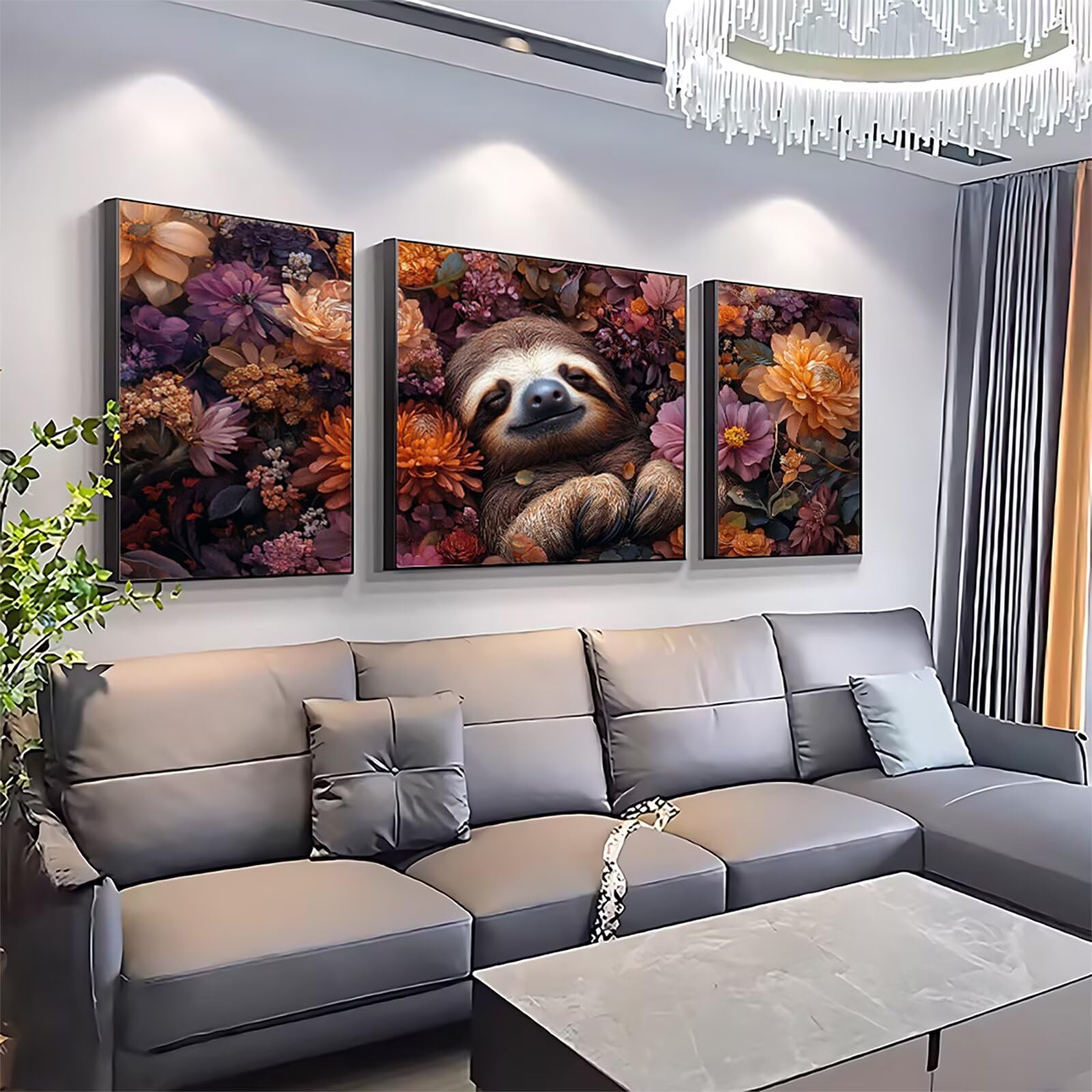Malowanie według liczb, leniwiec, malowanie według liczb, dla dorosłych, 3 sztuki, "zrób to sam", 60 x 120 cm, dla dorosłych, z pędzlem i farbą akrylową, zestaw do majsterkowania dla dorosłych, do
