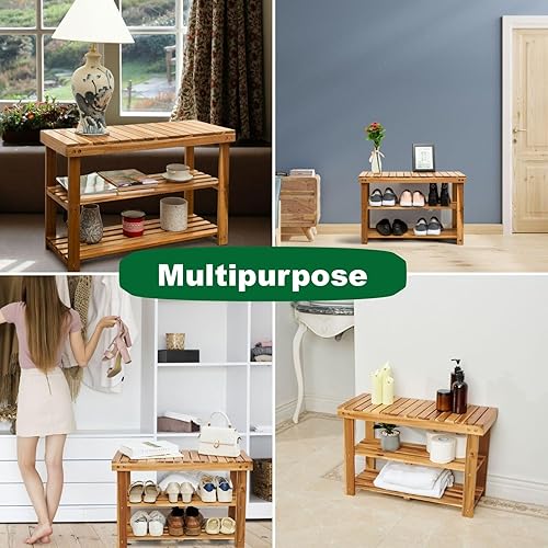 Miniatura 4 de Taburete de madera de 2 escalones, taburetes de madera para adultos y niños, 250 libras, taburete de cocina para niños, taburete de baño, taburetes
