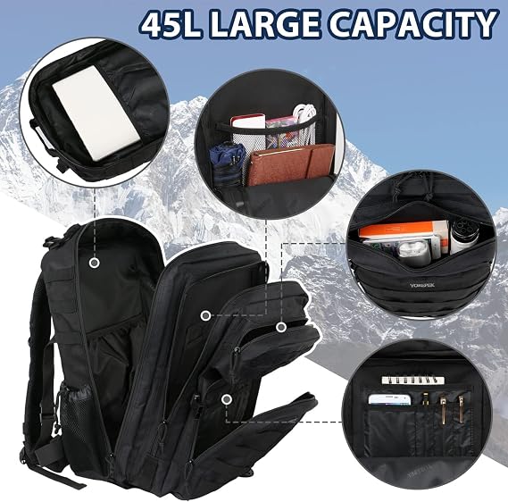 YOREPEK Military Tactical Travel Backpack, 45L Army Rucksack with Molle | Large Capacity Survival Backpack, Assault Pack 3 Day Bug, For Out Bag Outdoor Sports Hiking Camping Mountaineering Trekking