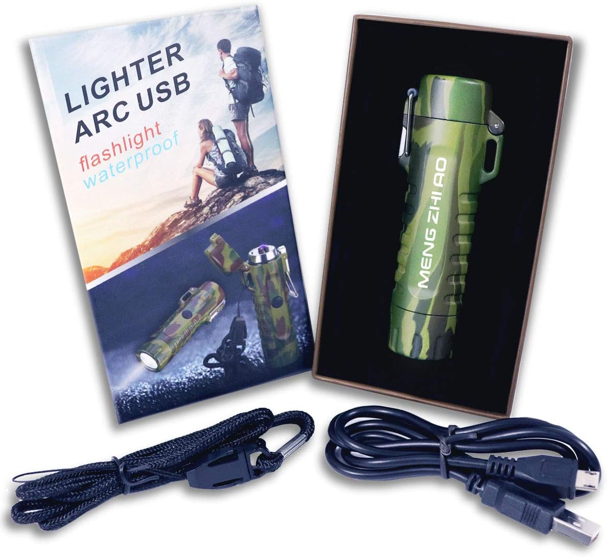 MENG ZHI AO Waterproof Plasma Lighter with LED Flashlight - Camouflage.